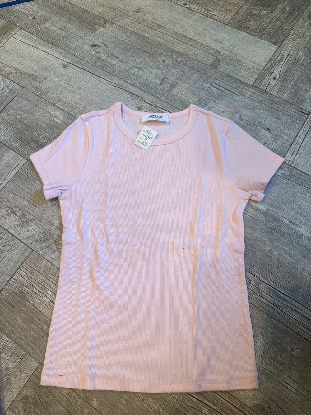 Double Zero Light Pink Short Sleeve Ribbed Tee